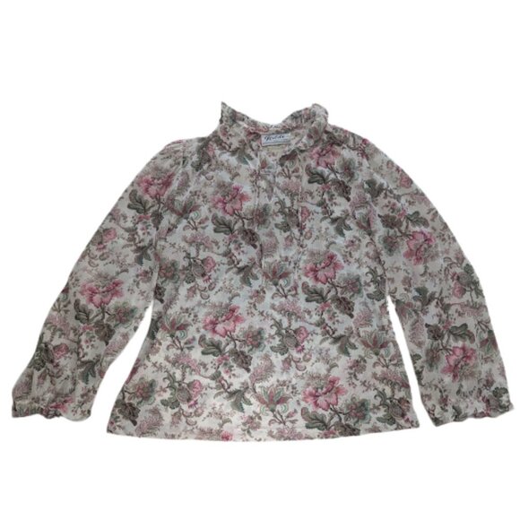 Vintage Tops - Vintage Teddi of California Floral Blouse | Ruffle Collar Long Sleeve Top *SZ12